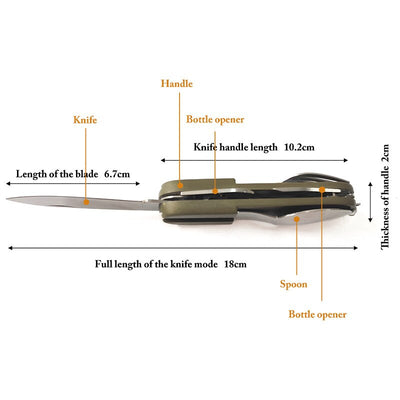 7 In 1 Multifunctional Outdoor Tableware Stainless Steel Foldable Fork Spoon Knife Picnic Camping Hiking Travelling Dinnerware