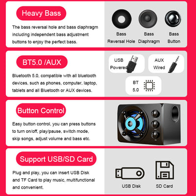 Computer Combination Speakers AUX USB Wired Wireless Bluetooth Audio System Home Theater Surround SoundBar for PC TV