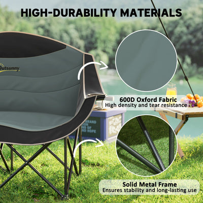 Outsunny Padded Folding Camp Chair for Adults, Double Camping Chairwith Armrests, Cup Holders, Carry Bag for Outdoor, Black