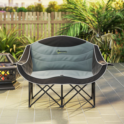 Outsunny Padded Folding Camp Chair for Adults, Double Camping Chairwith Armrests, Cup Holders, Carry Bag for Outdoor, Black