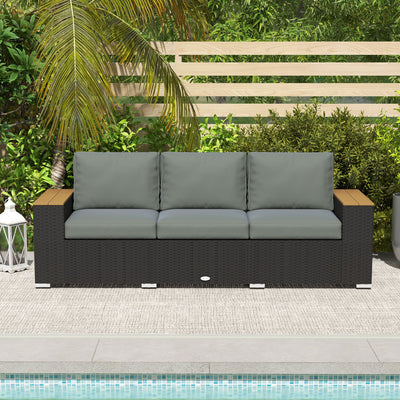 Outsunny 3-Seat Outdoor Patio Sofa with Cushions, PE Rattan Wicker Sofa with Wide Armrests, Outdoor Wicker Couch, Dark Gray