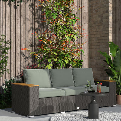 Outsunny 3-Seat Outdoor Patio Sofa with Cushions, PE Rattan Wicker Sofa with Wide Armrests, Outdoor Wicker Couch, Dark Gray