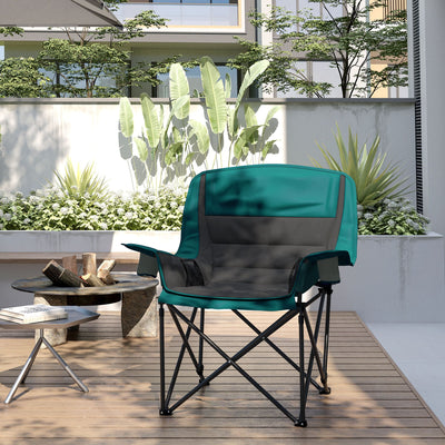Outsunny Padded Camping Chair for Adults, Portable Folding Camping Chair with Side Pockets, Cup Holders, Carry Bag, Black