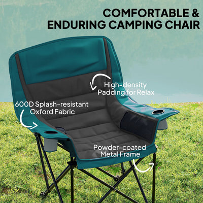 Outsunny Padded Camping Chair for Adults, Portable Folding Camping Chair with Side Pockets, Cup Holders, Carry Bag, Black