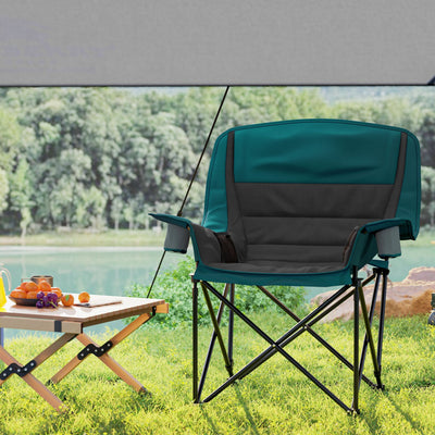 Outsunny Padded Camping Chair for Adults, Portable Folding Camping Chair with Side Pockets, Cup Holders, Carry Bag, Black