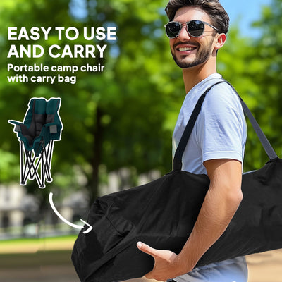 Outsunny Padded Camping Chair for Adults, Portable Folding Camping Chair with Side Pockets, Cup Holders, Carry Bag, Black