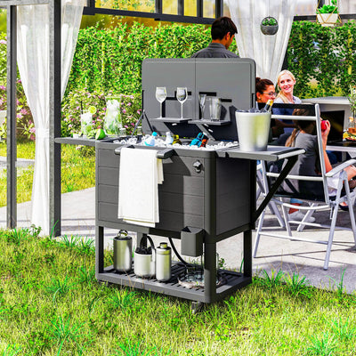 Outsunny 104 Quart Large Capacity Outdoor Cooler Cart, Patio Rolling Ice Chest with Bottle Opener Shelves Wheels, Black