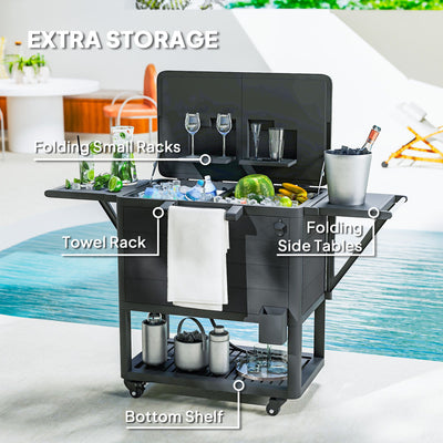 Outsunny 104 Quart Large Capacity Outdoor Cooler Cart, Patio Rolling Ice Chest with Bottle Opener Shelves Wheels, Black