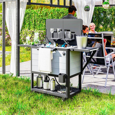 Outsunny 104 Quart Large Capacity Outdoor Cooler Cart, Patio Rolling Ice Chest with Bottle Opener Shelves Wheels, Gray