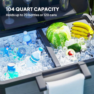 Outsunny 104 Quart Large Capacity Outdoor Cooler Cart, Patio Rolling Ice Chest with Bottle Opener Shelves Wheels, Gray