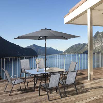 Outsunny 8 Pieces Outdoor Dining Table and Chairs, with Adjustable Table Umbrella, Fast-Drying Fabric, 6 Chairs and Dining Table, Grey