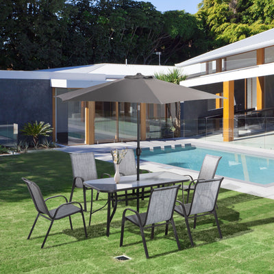 Outsunny 8 Pieces Outdoor Dining Table and Chairs, with Adjustable Table Umbrella, Fast-Drying Fabric, 6 Chairs and Dining Table, Grey