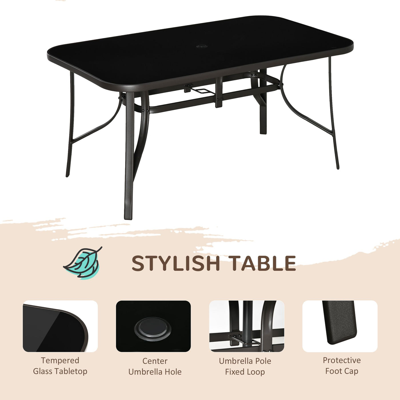 Outsunny 8 Pieces Outdoor Dining Table and Chairs, with Adjustable Table Umbrella, Fast-Drying Fabric, 6 Chairs and Dining Table, Grey