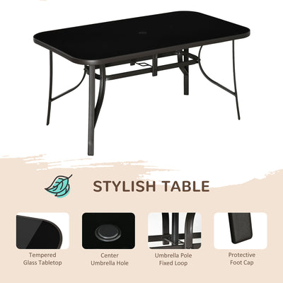 Outsunny 8 Pieces Outdoor Dining Table and Chairs, with Adjustable Table Umbrella, Fast-Drying Fabric, 6 Chairs and Dining Table, Grey