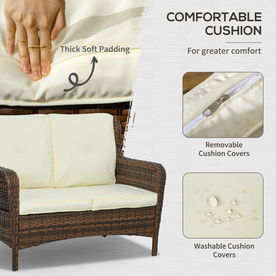 Outsunny 4pc Rattan Patio Set Outdoor Conversation with Swivel Rocking Chairs Cream