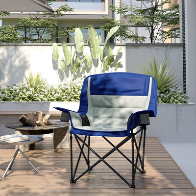 Outsunny Padded Camping Chair for Adults, Portable Folding Camping Chair with Side Pockets, Cup Holders, Carry Bag, Light Gray