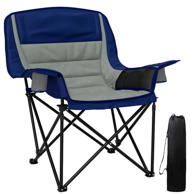 Outsunny Padded Camping Chair for Adults, Portable Folding Camping Chair with Side Pockets, Cup Holders, Carry Bag, Light Gray
