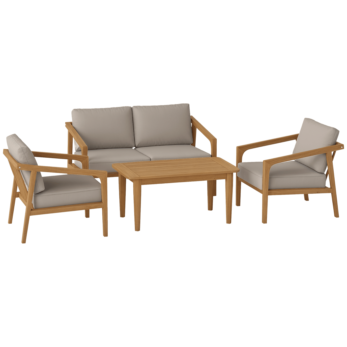 Outsunny 4 Pieces Acacia Wood Patio Furniture Set, Outdoor Sofa Conversation Set w/ Thickened Cushions for Backyard Garden, Teak