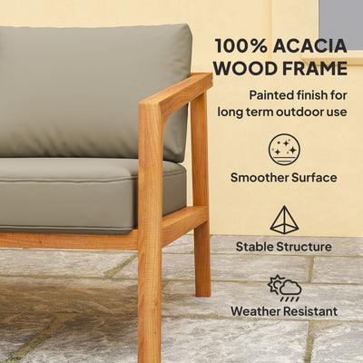 Outsunny 4 Pieces Acacia Wood Patio Furniture Set, Outdoor Sofa Conversation Set w/ Thickened Cushions for Backyard Garden, Teak