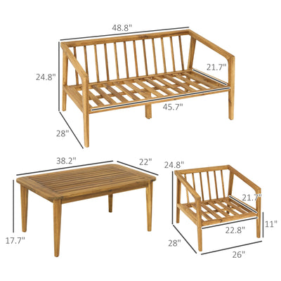Outsunny 4 Pieces Acacia Wood Patio Furniture Set, Outdoor Sofa Conversation Set w/ Thickened Cushions for Backyard Garden, Teak