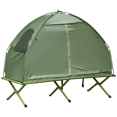 Outsunny 1 Person Folding Camping Cot, Portable Outdoor with Carry Bag, 2-in-1 Elevated Camping Bed Tent Single