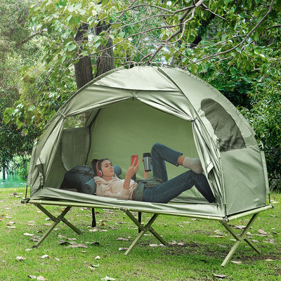 Outsunny 1 Person Folding Camping Cot, Portable Outdoor with Carry Bag, 2-in-1 Elevated Camping Bed Tent Single