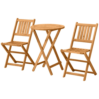 Outsunny 3-Piece Patio Bistro Set, Folding Acacia Wood Bistro, Set Outdoor Square Table Two Chair, Slatted Finish, Teak, Natural