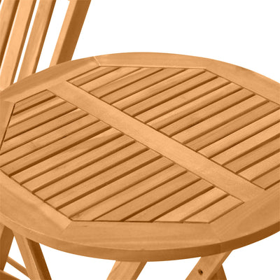 Outsunny 3-Piece Patio Bistro Set, Folding Acacia Wood Bistro, Set Outdoor Square Table Two Chair, Slatted Finish, Teak, Natural