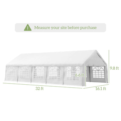 Outsunny Heavy Duty Carport Canopy 32x16ft Party/Wedding Tent White with Removable Sidewalls Outdoor