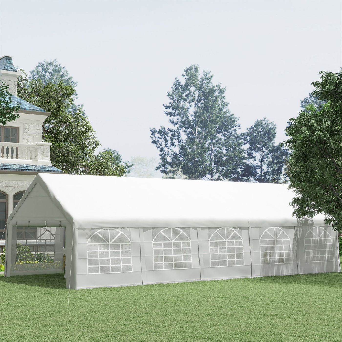 Outsunny Heavy Duty Carport Canopy 32x16ft Party/Wedding Tent White with Removable Sidewalls Outdoor