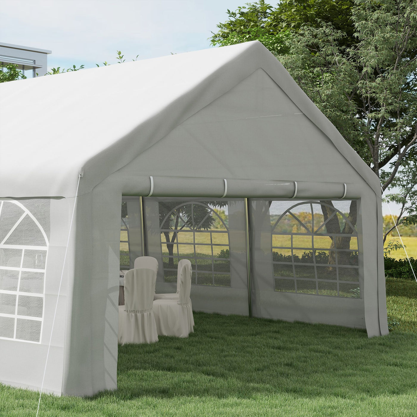 Outsunny Heavy Duty Carport Canopy 32x16ft Party/Wedding Tent White with Removable Sidewalls Outdoor