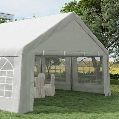 Outsunny Heavy Duty Carport Canopy 32x16ft Party/Wedding Tent White with Removable Sidewalls Outdoor