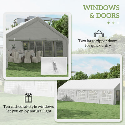 Outsunny Heavy Duty Carport Canopy 32x16ft Party/Wedding Tent White with Removable Sidewalls Outdoor