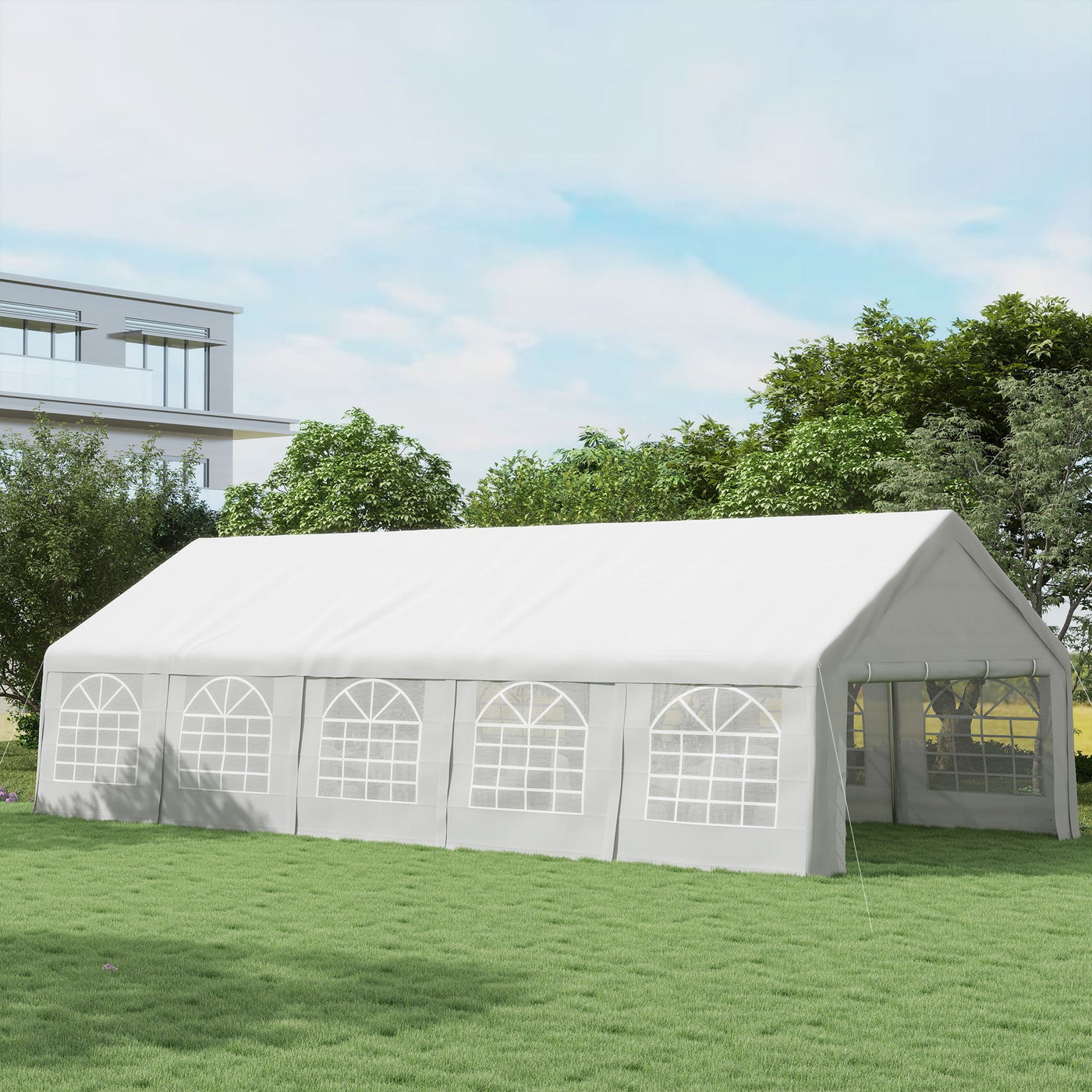 Outsunny Heavy Duty Carport Canopy 32x16ft Party/Wedding Tent White with Removable Sidewalls Outdoor