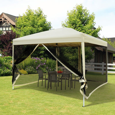 Outsunny 10x10 Pop Up Canopy Tent, Mesh Sidewalls, Adjustable Height, Carry Bag Included - Garden Patio Shade, Easy Setup