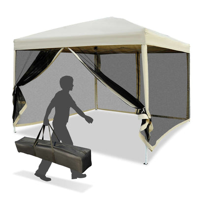 Outsunny 10x10 Pop Up Canopy Tent, Mesh Sidewalls, Adjustable Height, Carry Bag Included - Garden Patio Shade, Easy Setup