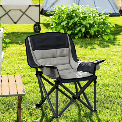 Outsunny Padded Camping Chair for Adults, Portable Folding Camping Chair with Side Pockets, Cup Holders, Carry Bag, Gray