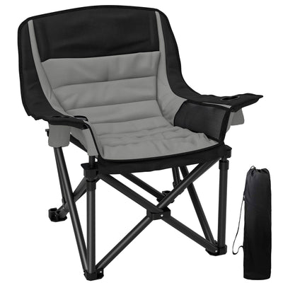 Outsunny Padded Camping Chair for Adults, Portable Folding Camping Chair with Side Pockets, Cup Holders, Carry Bag, Gray