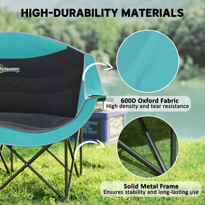 Outsunny Padded Folding Camp Chair for Adults, Double Camping Chairwith Armrests, Cup Holders, Carry Bag for Outdoor, Green