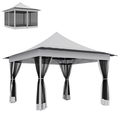 Outsunny 12' x 12' Canopy Tent with Mesh Netting, UPF50+ Pop Up Tent with Carry Bag for Garden, Patio, Light Gray