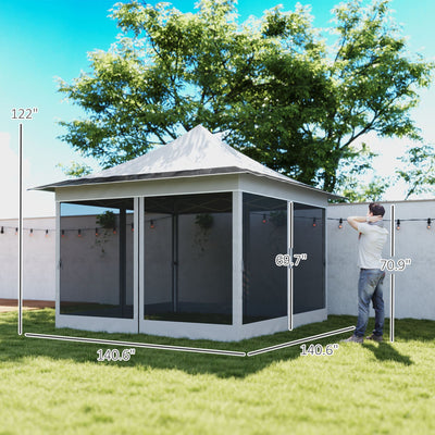 Outsunny 12' x 12' Canopy Tent with Mesh Netting, UPF50+ Pop Up Tent with Carry Bag for Garden, Patio, Light Gray