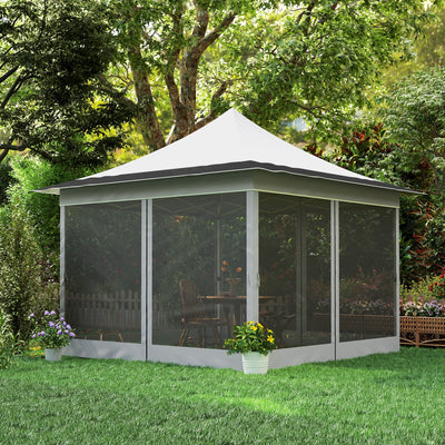 Outsunny 12' x 12' Canopy Tent with Mesh Netting, UPF50+ Pop Up Tent with Carry Bag for Garden, Patio, Light Gray