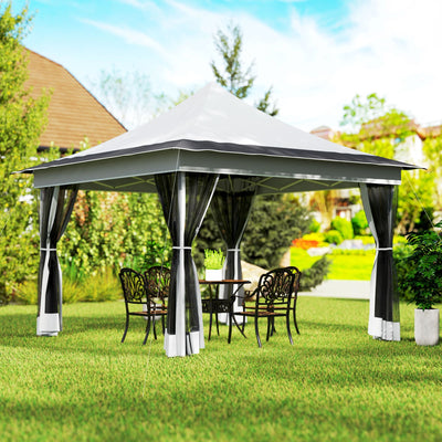 Outsunny 12' x 12' Canopy Tent with Mesh Netting, UPF50+ Pop Up Tent with Carry Bag for Garden, Patio, Light Gray