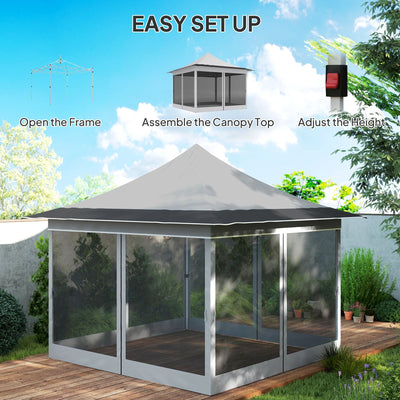 Outsunny 12' x 12' Canopy Tent with Mesh Netting, UPF50+ Pop Up Tent with Carry Bag for Garden, Patio, Light Gray
