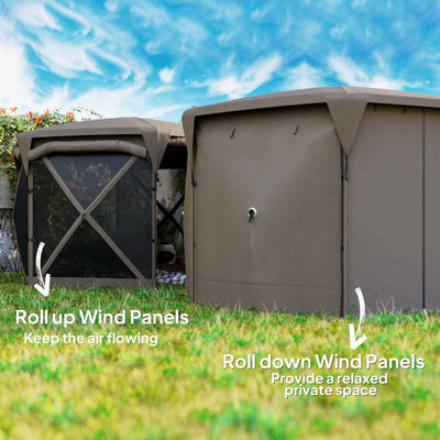 Outsunny 11 x 11ft Pop Up Gazebo Screen Tent with Removable Roof Cover, Roll-up Wind Panels for Camping, Backyard, Brown