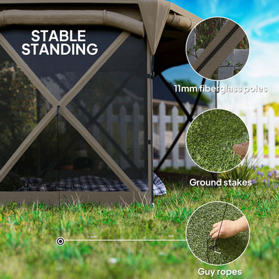 Outsunny 11 x 11ft Pop Up Gazebo Screen Tent with Removable Roof Cover, Roll-up Wind Panels for Camping, Backyard, Brown