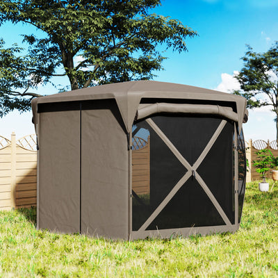 Outsunny 11 x 11ft Pop Up Gazebo Screen Tent with Removable Roof Cover, Roll-up Wind Panels for Camping, Backyard, Brown