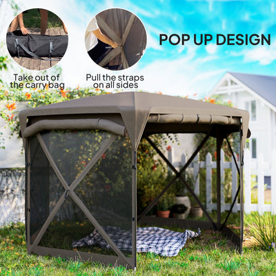Outsunny 11 x 11ft Pop Up Gazebo Screen Tent with Removable Roof Cover, Roll-up Wind Panels for Camping, Backyard, Brown