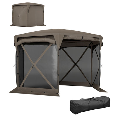 Outsunny 11 x 11ft Pop Up Gazebo Screen Tent with Removable Roof Cover, Roll-up Wind Panels for Camping, Backyard, Brown