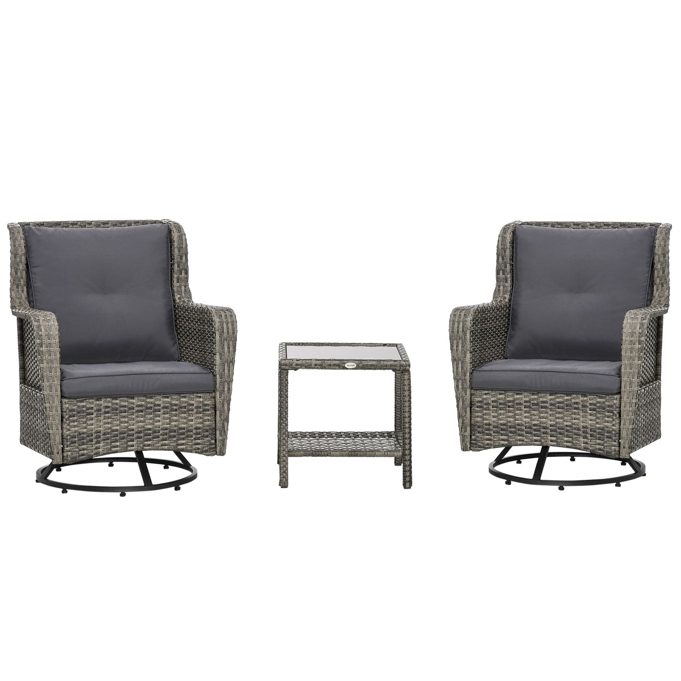 Outsunny Patio Pivotal 360°Rotating Rocking Bistro Set, Gray, Modern & Comfortable Outdoor Seating